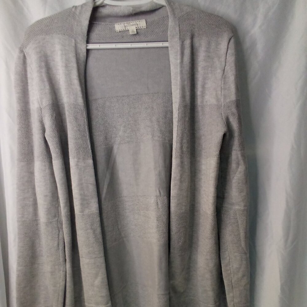 Pointelle cardigan Sweater S Long Sleeve Open Front Light Weight Soft Gray